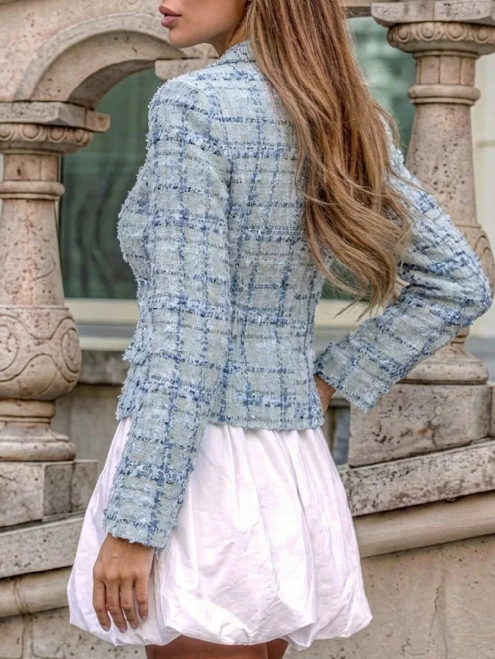 Blue Elegant Women's Double-Breasted Short blazer